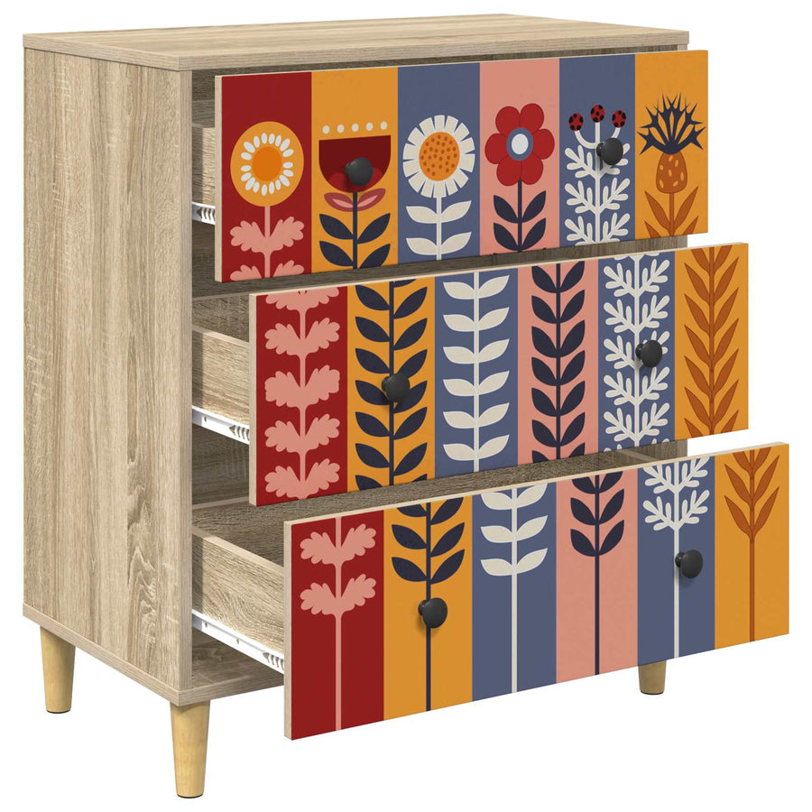 Ladekast ESSEN Zonnebloemprint 66 x 36,5 x 75 cm Bewerkt hout