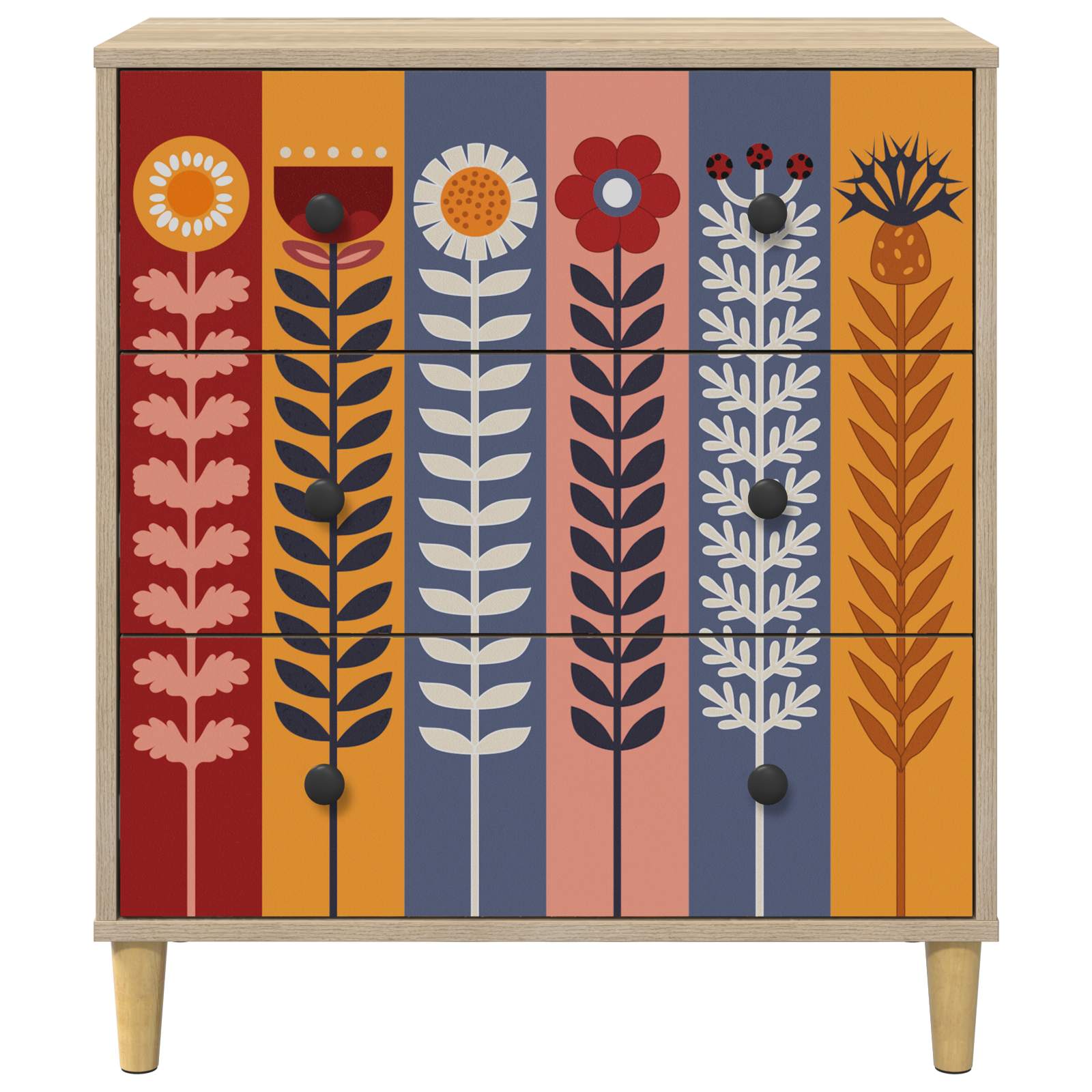 Ladekast ESSEN Zonnebloemprint 66 x 36,5 x 75 cm Bewerkt hout
