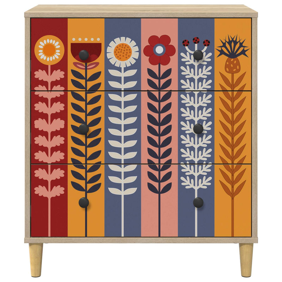 Ladekast ESSEN Zonnebloemprint 66 x 36,5 x 75 cm Bewerkt hout