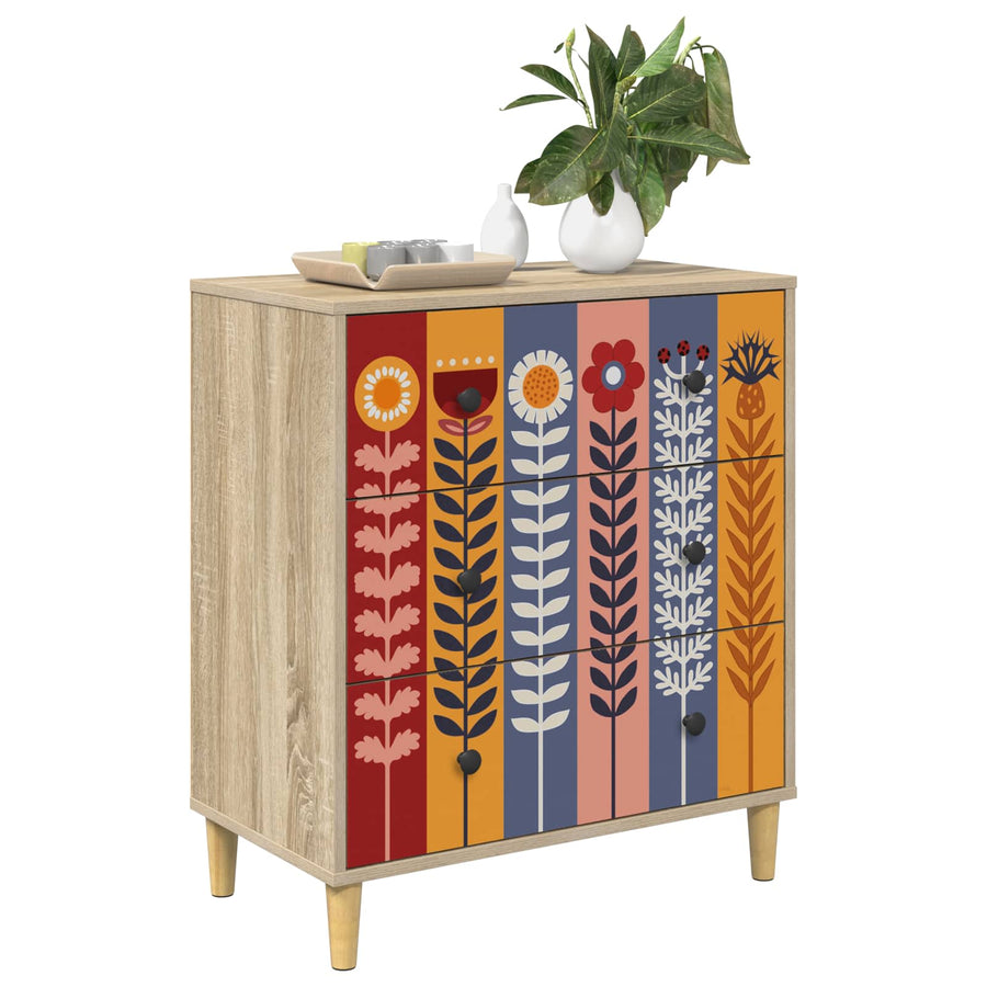 Ladekast ESSEN Zonnebloemprint 66 x 36,5 x 75 cm Bewerkt hout