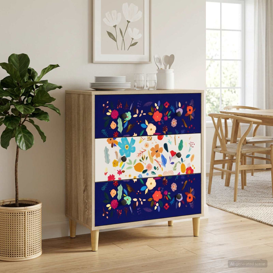 Ladekast MAINZ Bloemenprint 66 x 36,5 x 75 cm Bewerkt hout