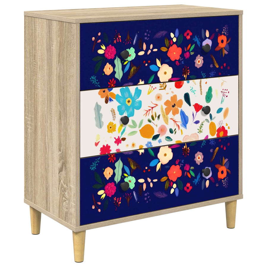 Ladekast MAINZ Bloemenprint 66 x 36,5 x 75 cm Bewerkt hout