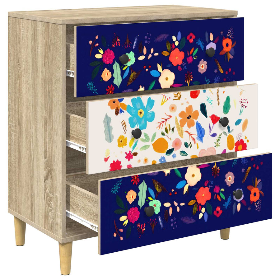Ladekast MAINZ Bloemenprint 66 x 36,5 x 75 cm Bewerkt hout