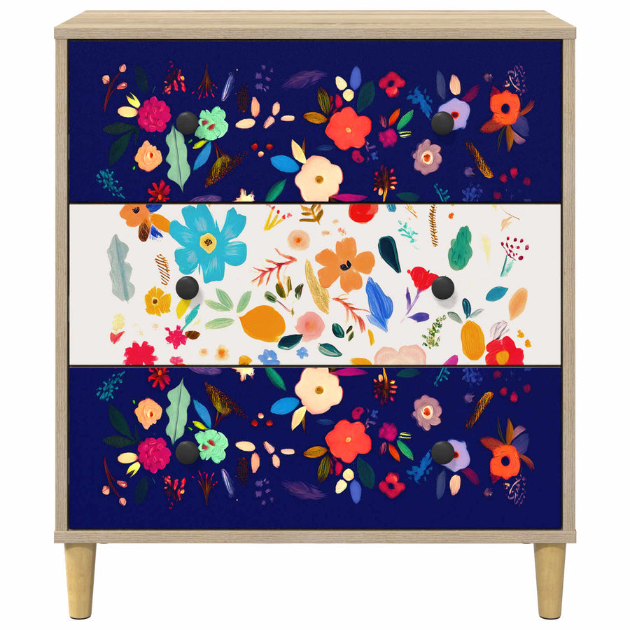 Ladekast MAINZ Bloemenprint 66 x 36,5 x 75 cm Bewerkt hout
