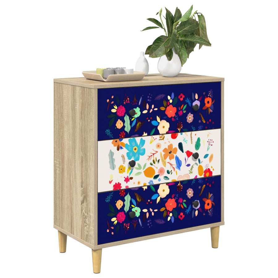 Ladekast MAINZ Bloemenprint 66 x 36,5 x 75 cm Bewerkt hout