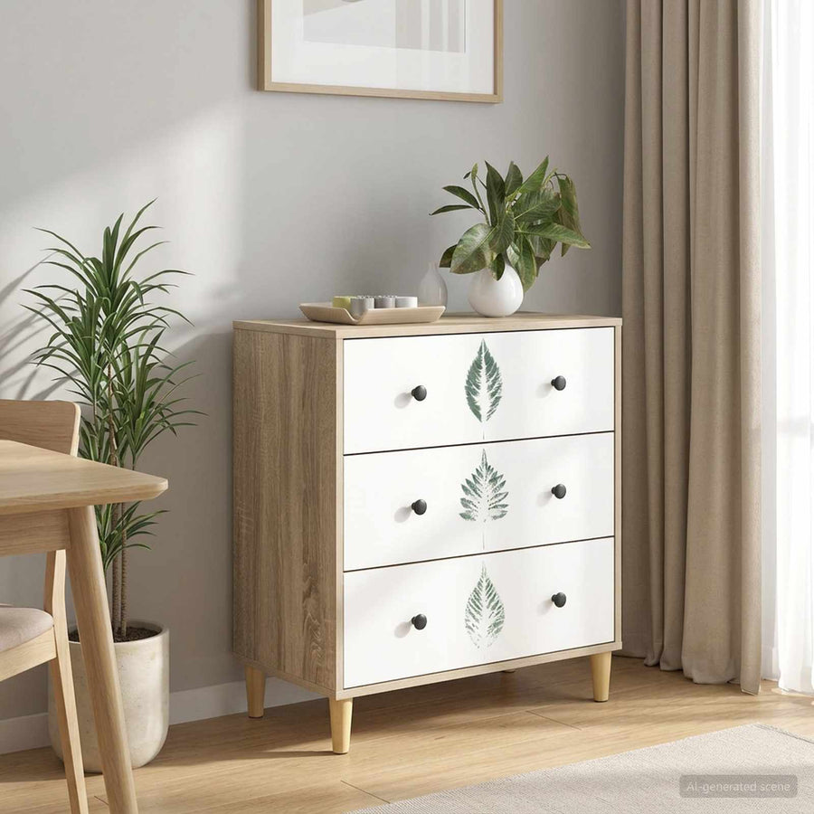Ladekast HANAU Groene bladerenprint 66 x 36,5 x 75 cm Sonoma