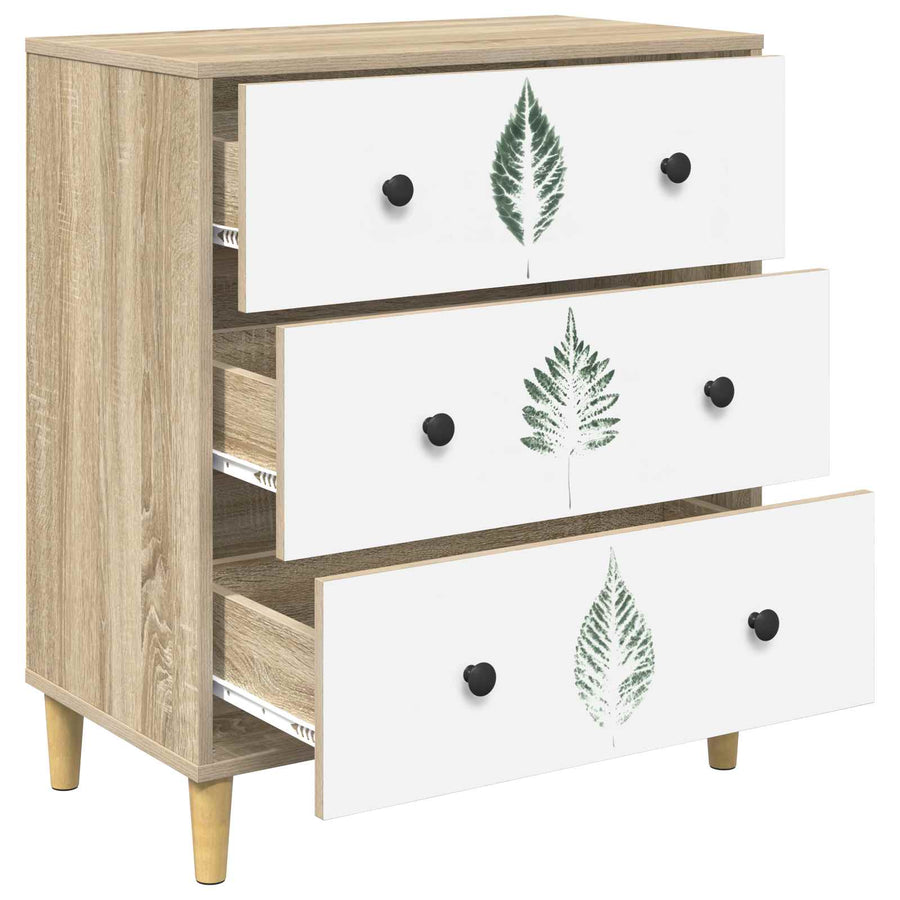 Ladekast HANAU Groene bladerenprint 66 x 36,5 x 75 cm Sonoma