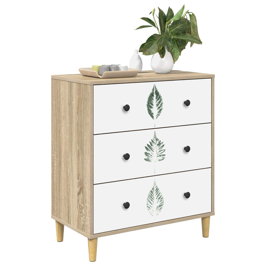 Ladekast HANAU Groene bladerenprint 66 x 36,5 x 75 cm Sonoma