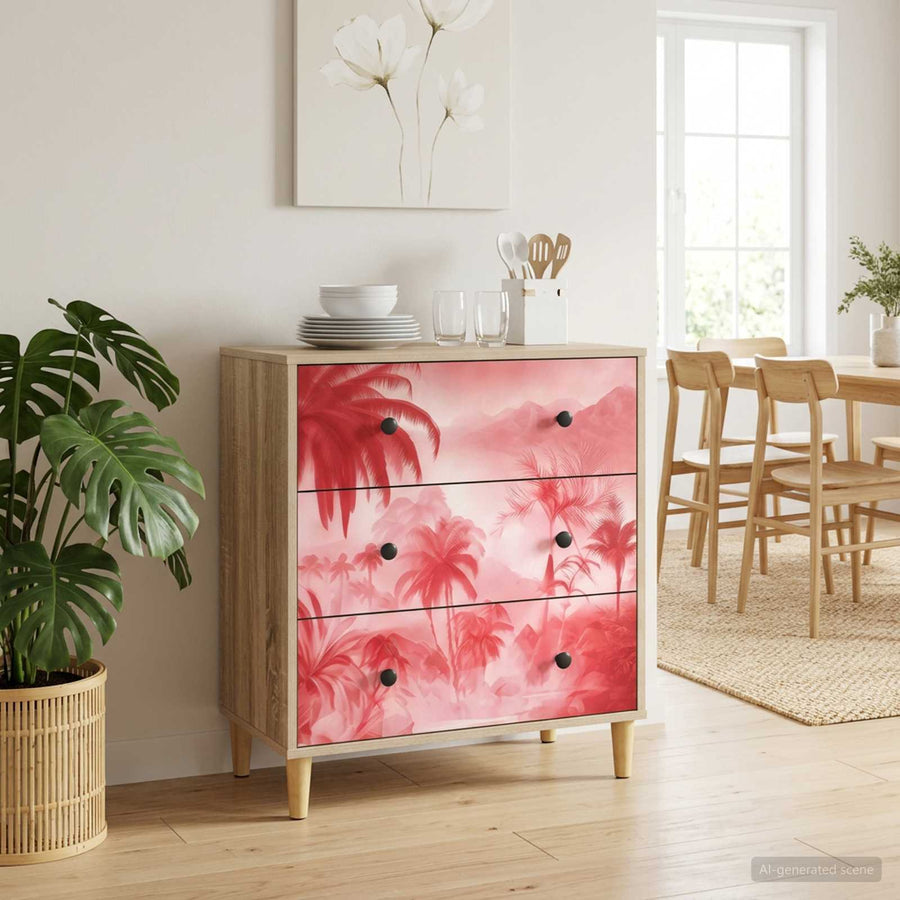 Ladekast AACHEN Roze palmbomenprint 66 x 36,5 x 75 cm Sonoma