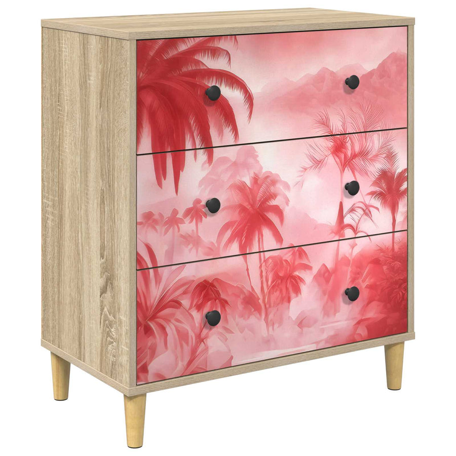 Ladekast AACHEN Roze palmbomenprint 66 x 36,5 x 75 cm Sonoma
