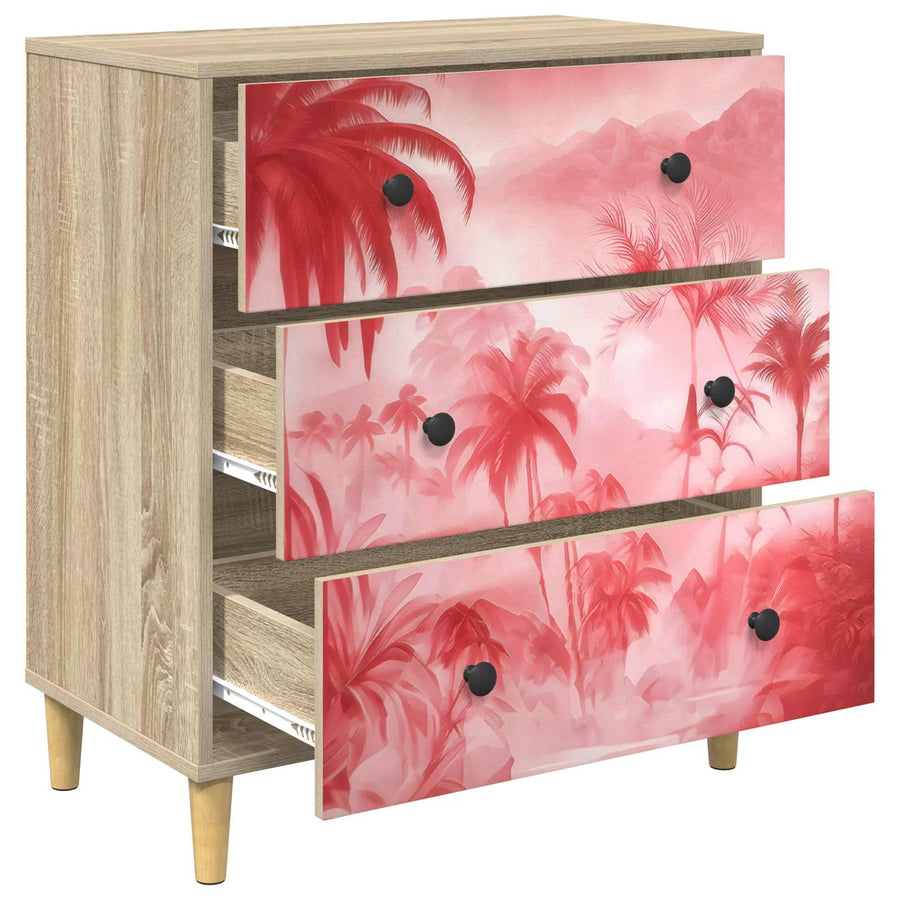 Ladekast AACHEN Roze palmbomenprint 66 x 36,5 x 75 cm Sonoma