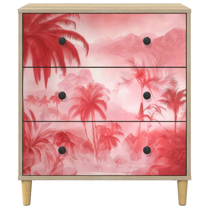 Ladekast AACHEN Roze palmbomenprint 66 x 36,5 x 75 cm Sonoma