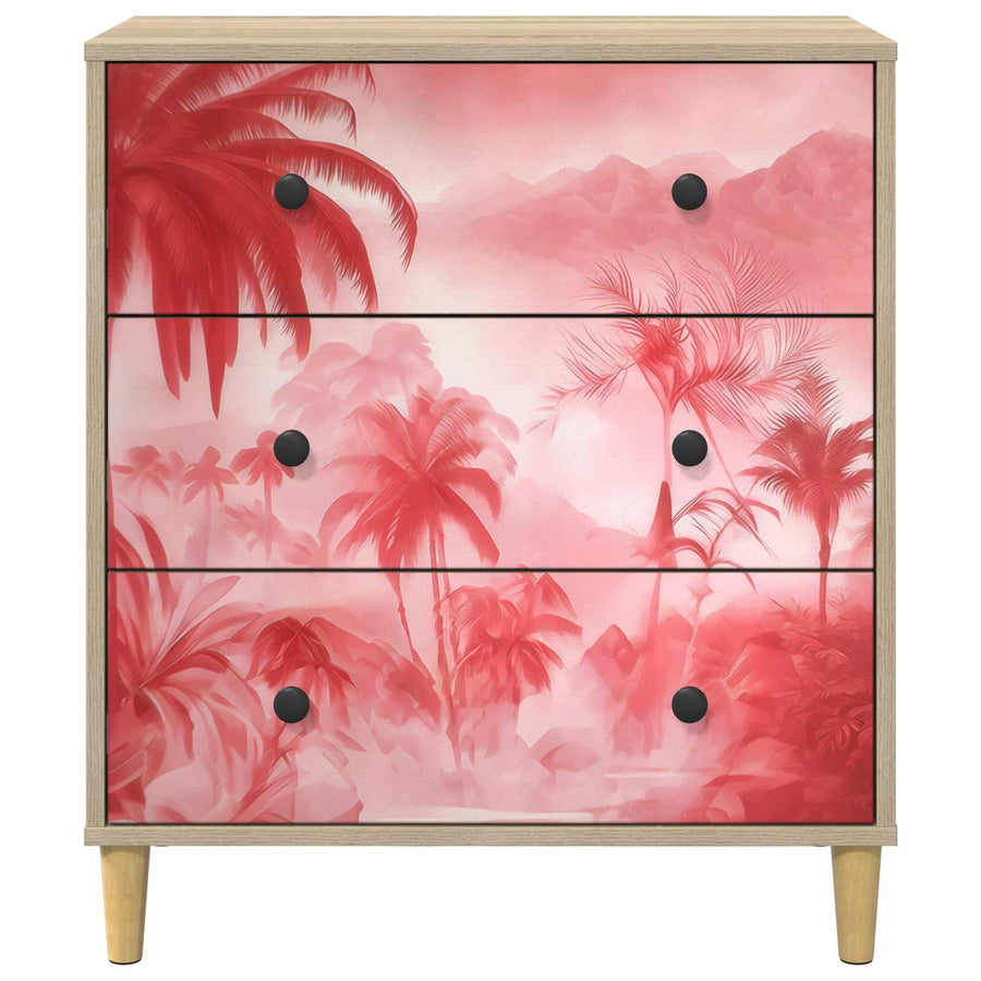Ladekast AACHEN Roze palmbomenprint 66 x 36,5 x 75 cm Sonoma