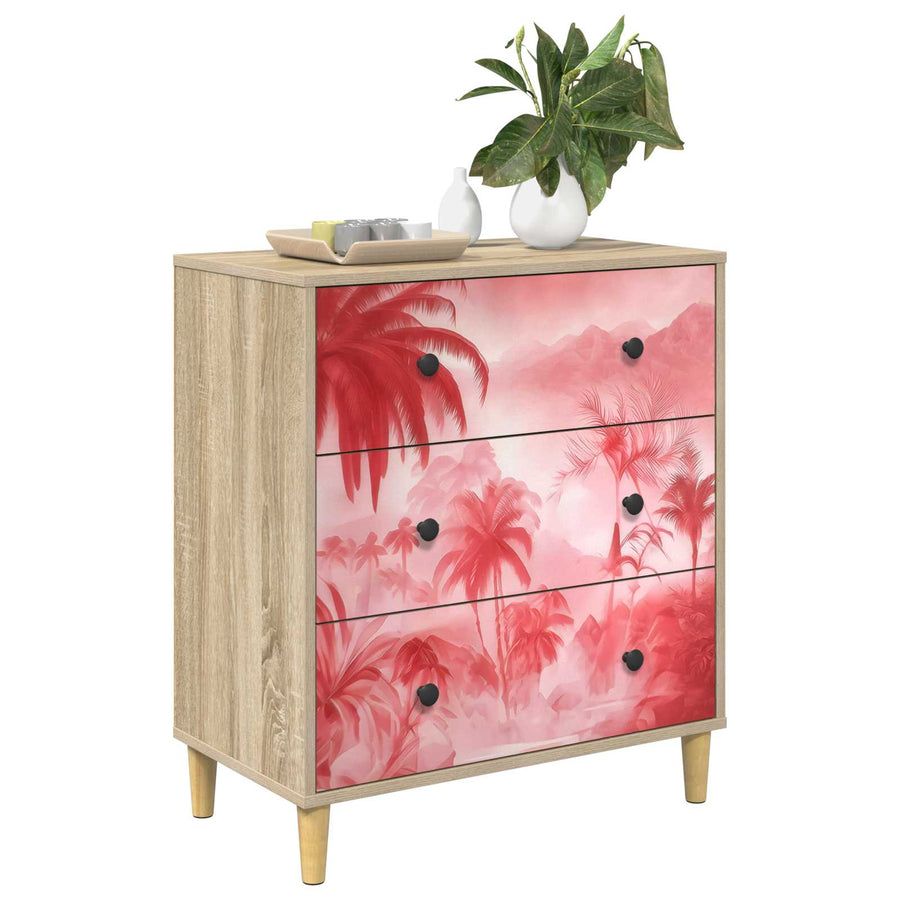 Ladekast AACHEN Roze palmbomenprint 66 x 36,5 x 75 cm Sonoma