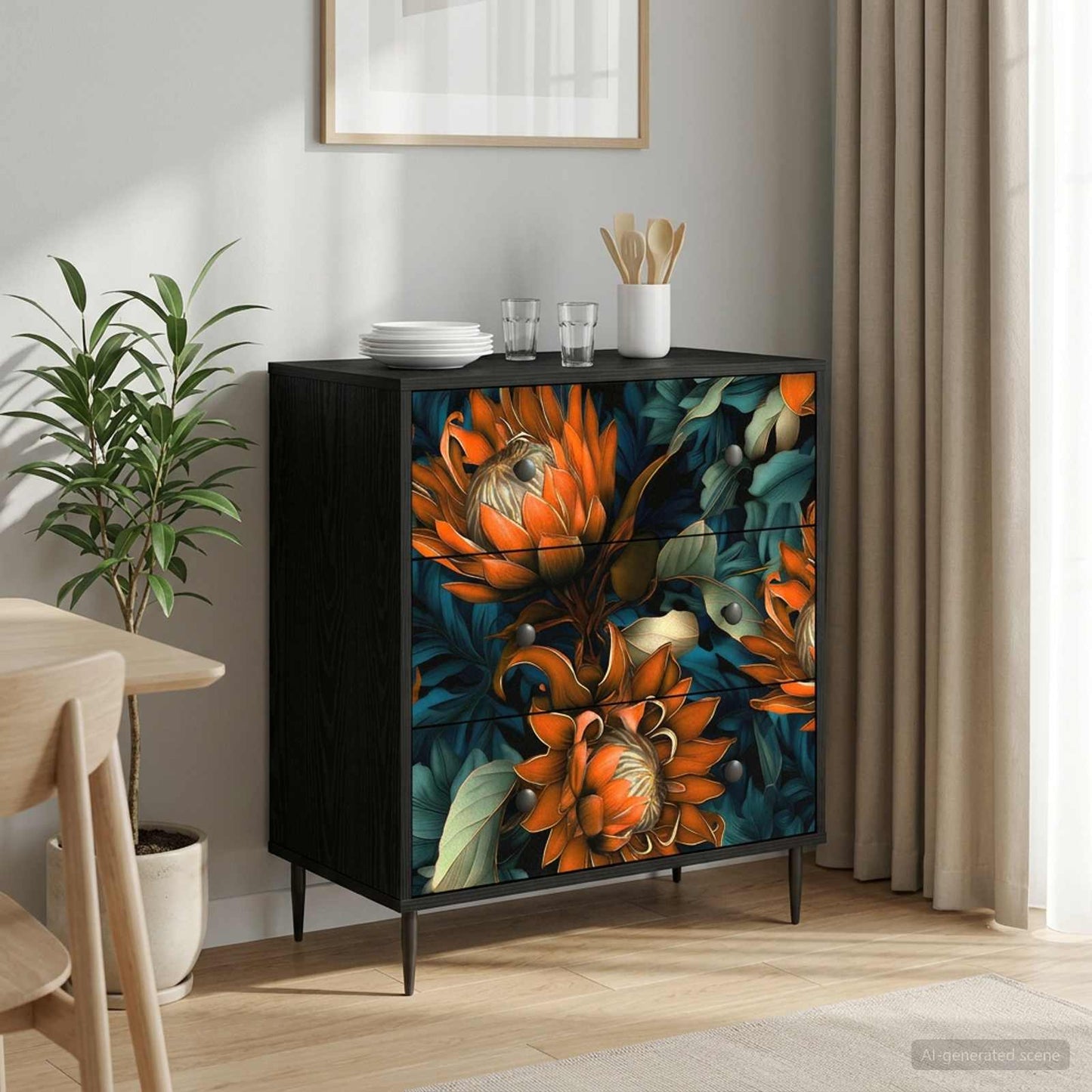 Ladekast LOCHEM Oranje print 66 x 36,5 x 76 cm Bewerkt hout