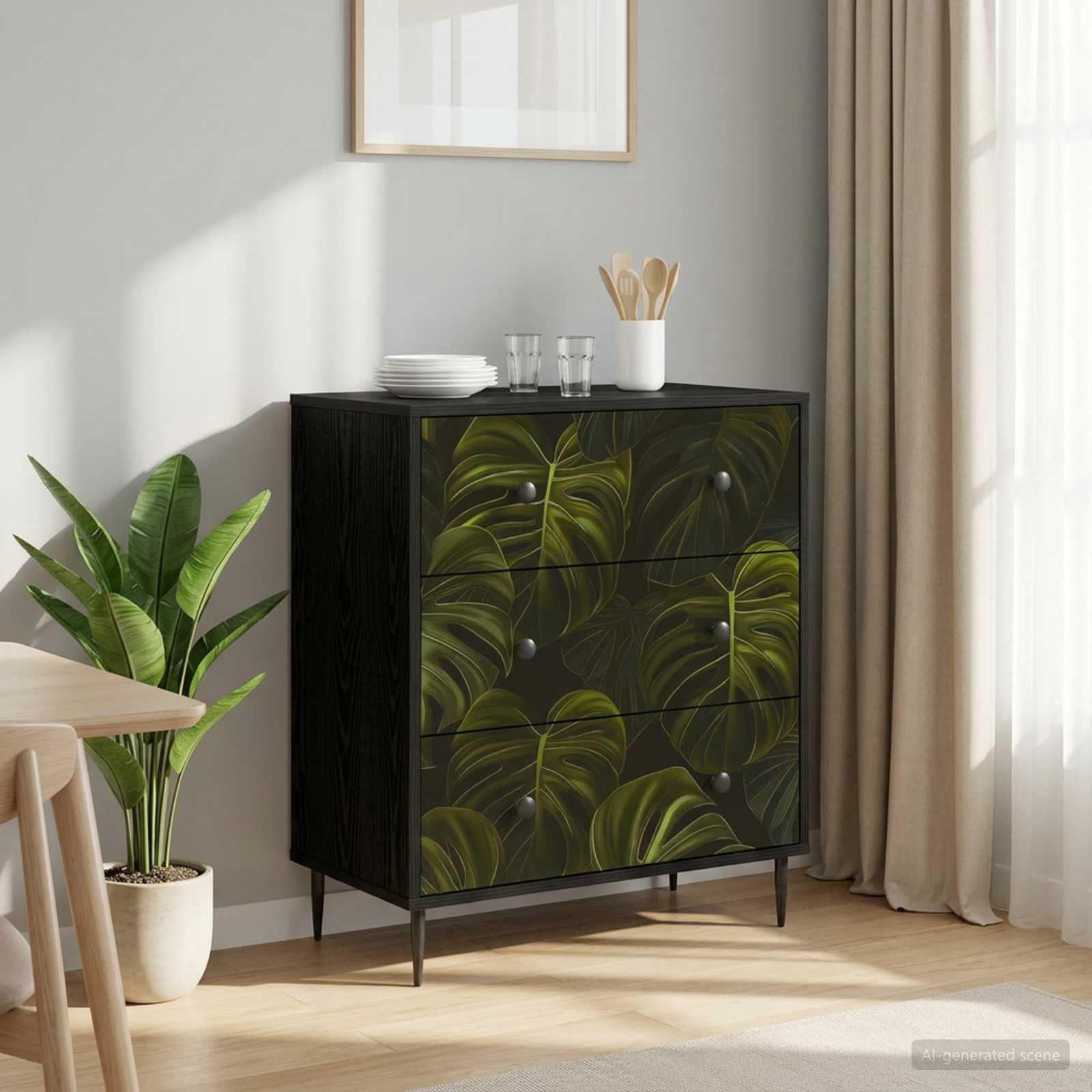 Ladekast ELBURG Palmbladprint 66 x 36,5 x 76 cm Bewerkt hout