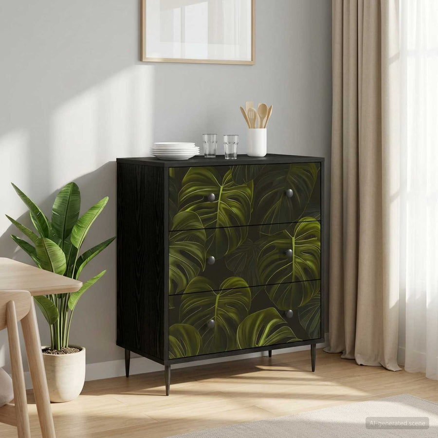 Ladekast ELBURG Palmbladprint 66 x 36,5 x 76 cm Bewerkt hout