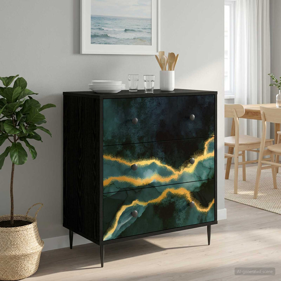 Ladekast WIJHE Teal marmerprint 66 x 36,5 x 76 cm Bewerkt hout