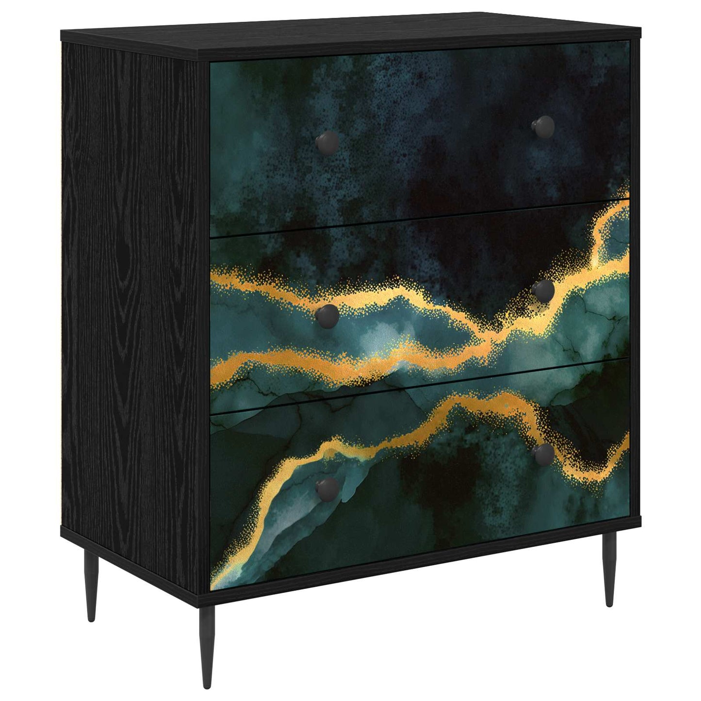 Ladekast WIJHE Teal marmerprint 66 x 36,5 x 76 cm Bewerkt hout