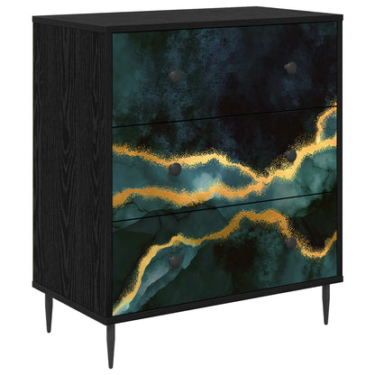 Ladekast WIJHE Teal marmerprint 66 x 36,5 x 76 cm Bewerkt hout
