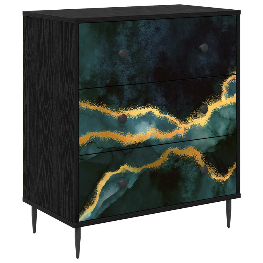 Ladekast WIJHE Teal marmerprint 66 x 36,5 x 76 cm Bewerkt hout