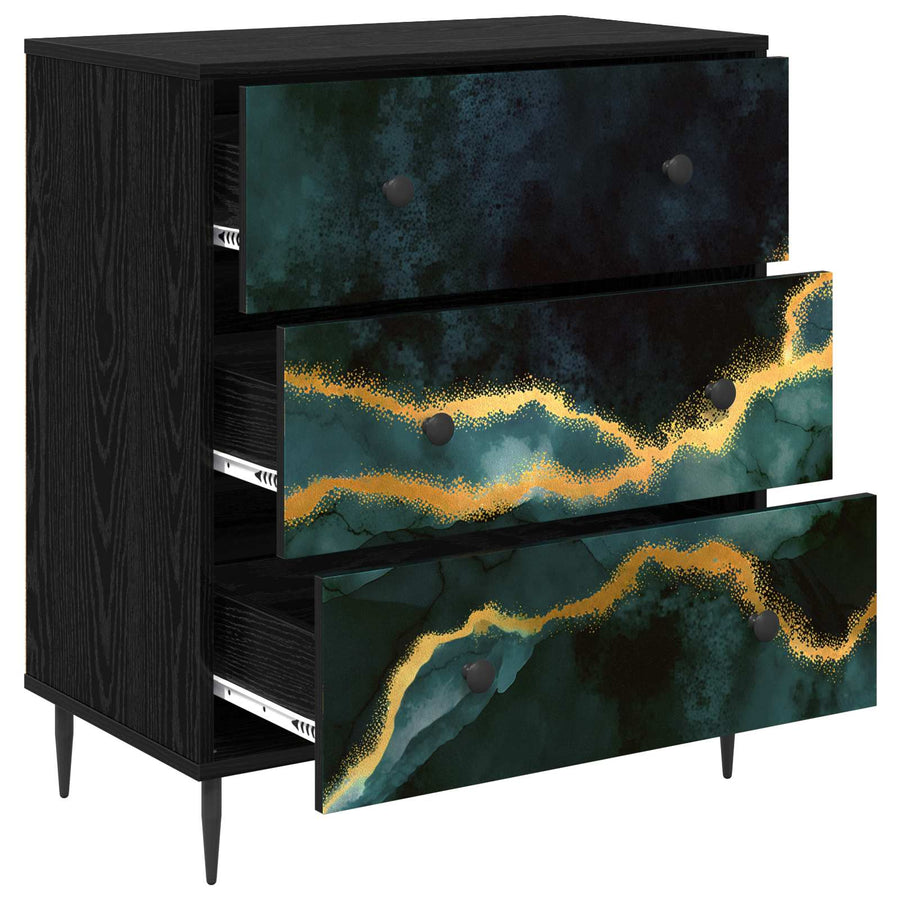 Ladekast WIJHE Teal marmerprint 66 x 36,5 x 76 cm Bewerkt hout