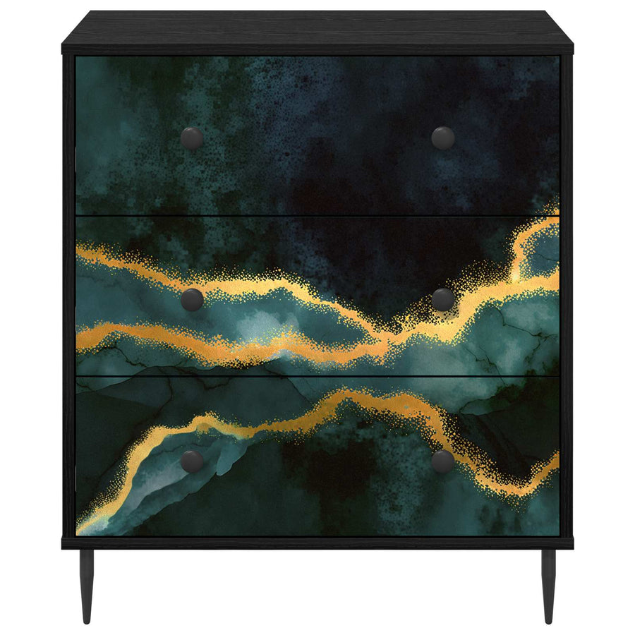 Ladekast WIJHE Teal marmerprint 66 x 36,5 x 76 cm Bewerkt hout