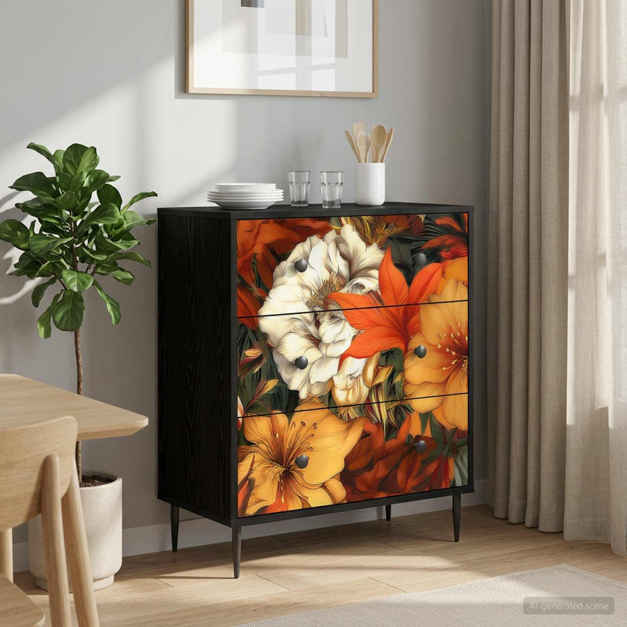 Ladekast GENNEP Lelieprint 66 x 36,5 x 76 cm Bewerkt hout
