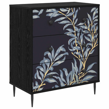 Ladekast DOKKUM Blauw varenmotief 66 x 36,5 x 76 cm Zwart eiken