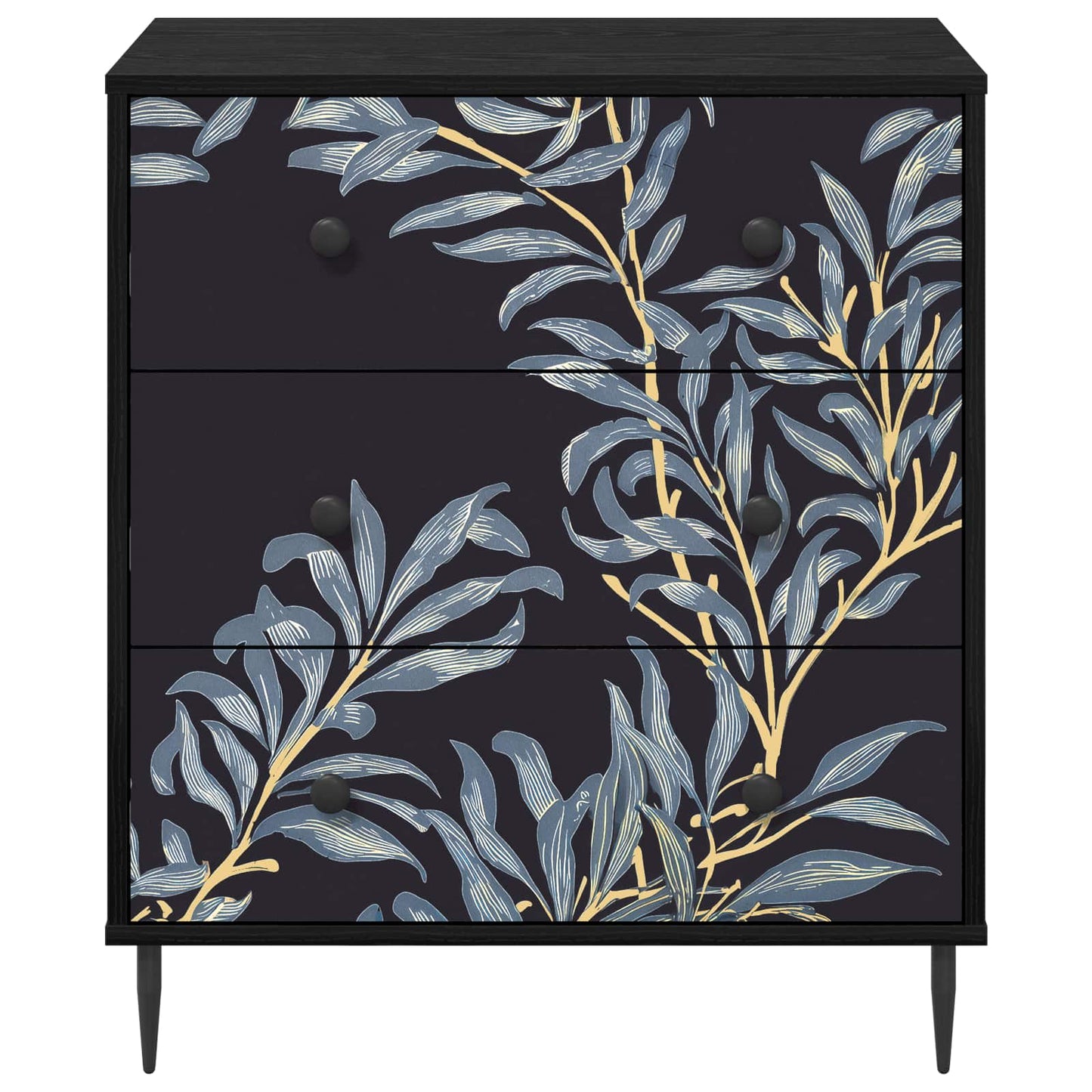 Ladekast DOKKUM Blauw varenmotief 66 x 36,5 x 76 cm Zwart eiken