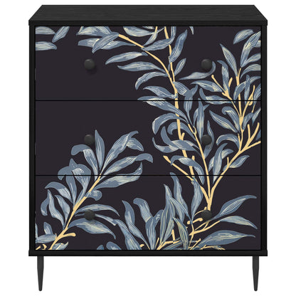 Ladekast DOKKUM Blauw varenmotief 66 x 36,5 x 76 cm Zwart eiken