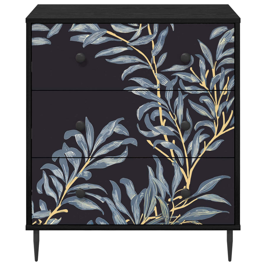 Ladekast DOKKUM Blauw varenmotief 66 x 36,5 x 76 cm Zwart eiken