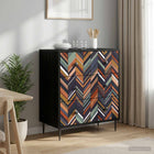 Ladekast OMMEN Geometrische print 66 x 36,5 x 76 cm Zwart eiken