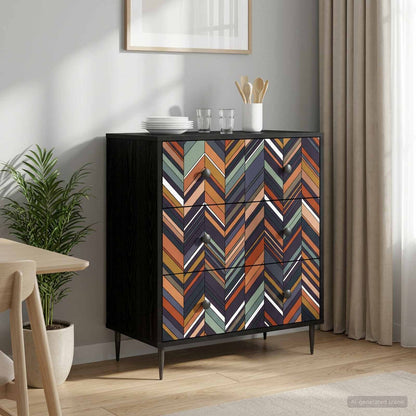 Ladekast OMMEN Geometrische print 66 x 36,5 x 76 cm Zwart eiken