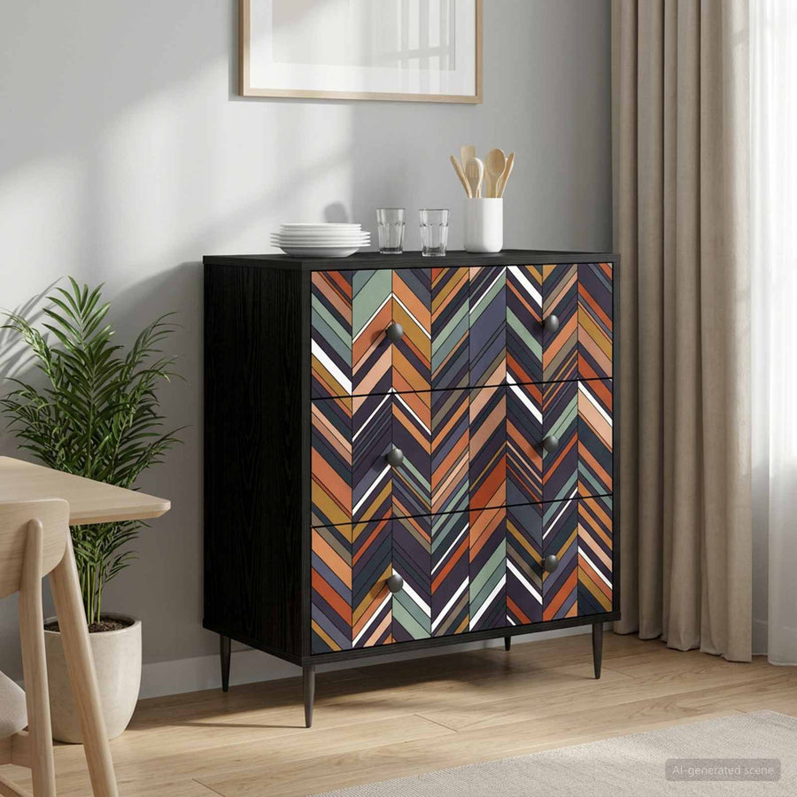 Ladekast OMMEN Geometrische print 66 x 36,5 x 76 cm Zwart eiken