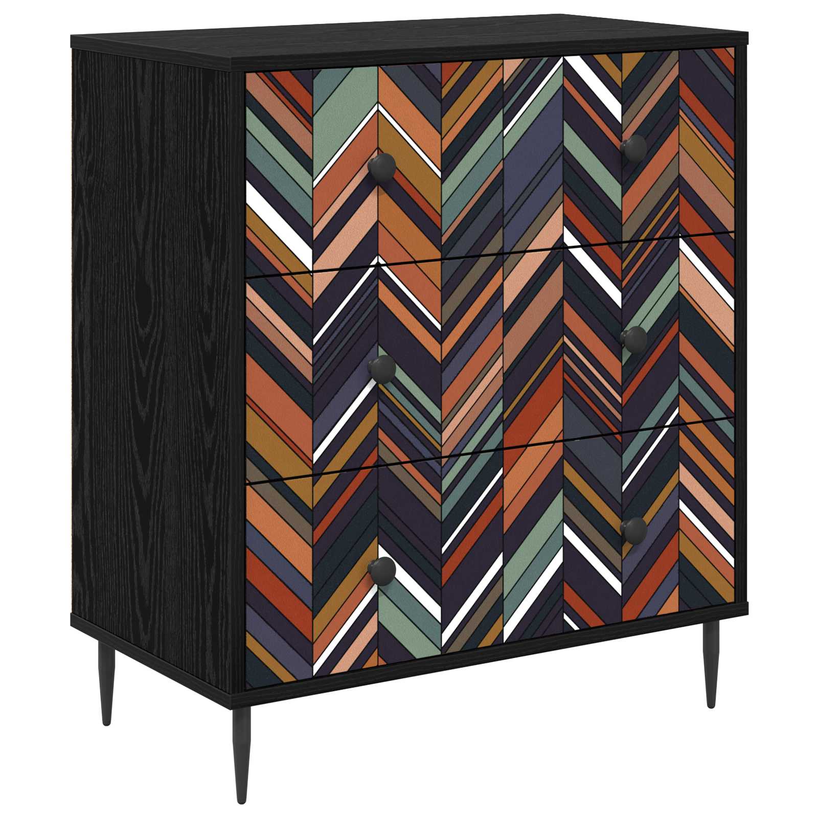 Ladekast OMMEN Geometrische print 66 x 36,5 x 76 cm Zwart eiken