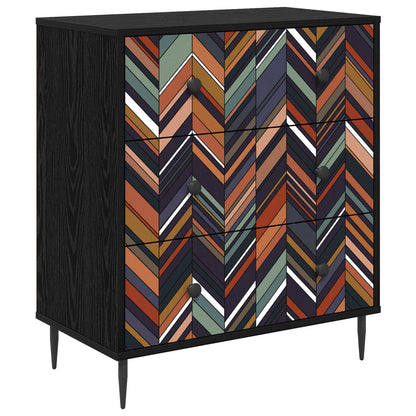 Ladekast OMMEN Geometrische print 66 x 36,5 x 76 cm Zwart eiken