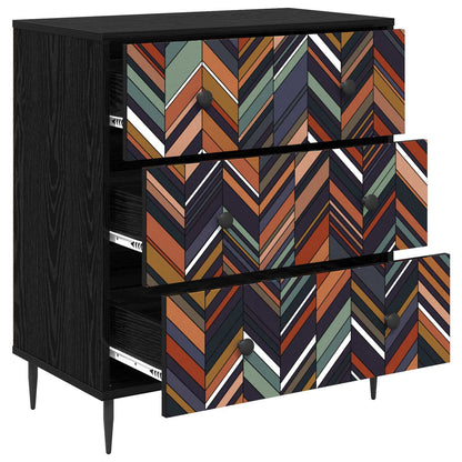 Ladekast OMMEN Geometrische print 66 x 36,5 x 76 cm Zwart eiken