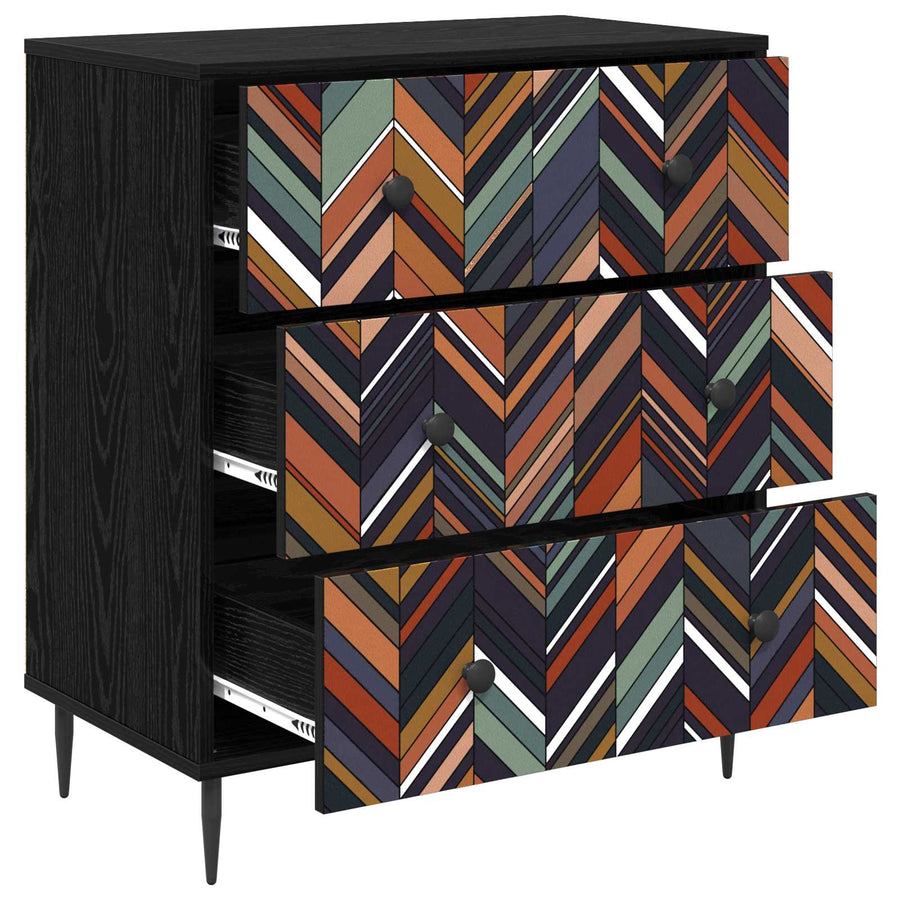 Ladekast OMMEN Geometrische print 66 x 36,5 x 76 cm Zwart eiken
