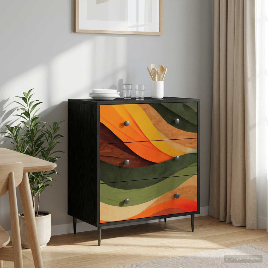 Ladekast BONN Retro golfprint 66 x 36,5 x 76 cm Bewerkt hout