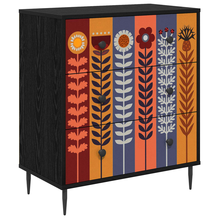 Ladekast ESSEN Zonnebloemprint 66 x 36,5 x 76 cm Bewerkt hout