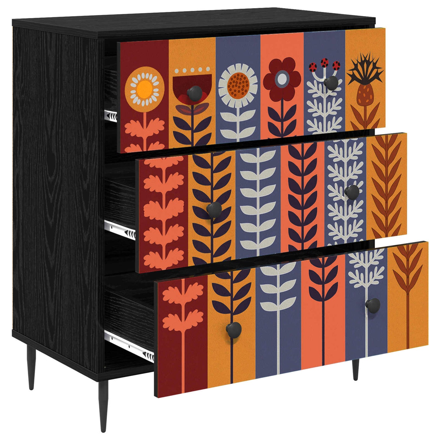 Ladekast ESSEN Zonnebloemprint 66 x 36,5 x 76 cm Bewerkt hout