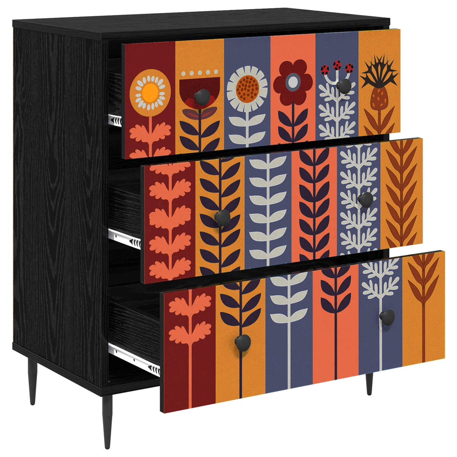 Ladekast ESSEN Zonnebloemprint 66 x 36,5 x 76 cm Bewerkt hout
