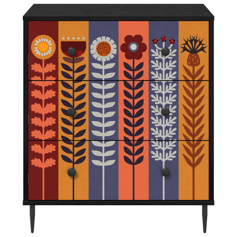 Ladekast ESSEN Zonnebloemprint 66 x 36,5 x 76 cm Bewerkt hout