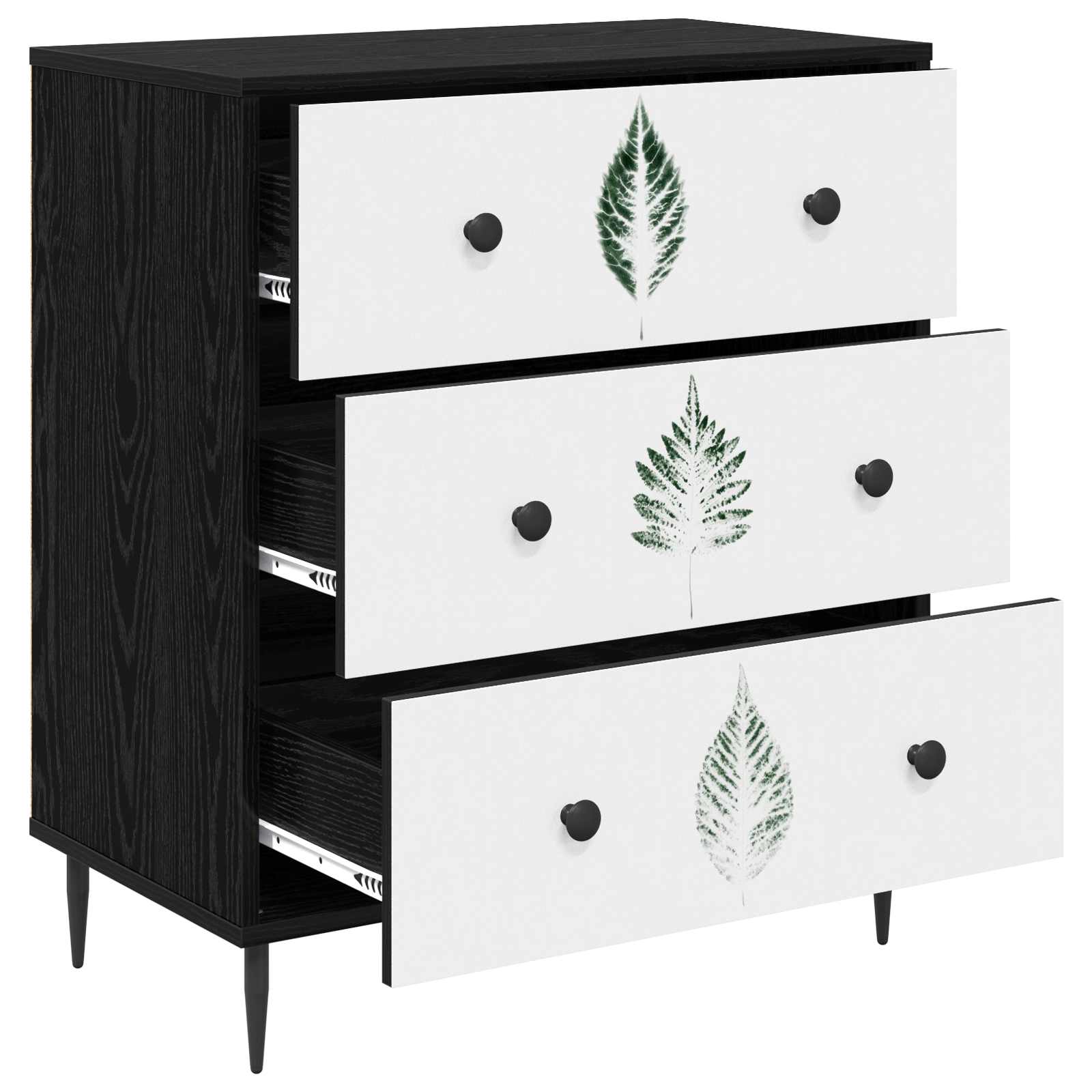 Ladekast HANAU Groene bladerenprint 66 x 36,5 x 76 cm
