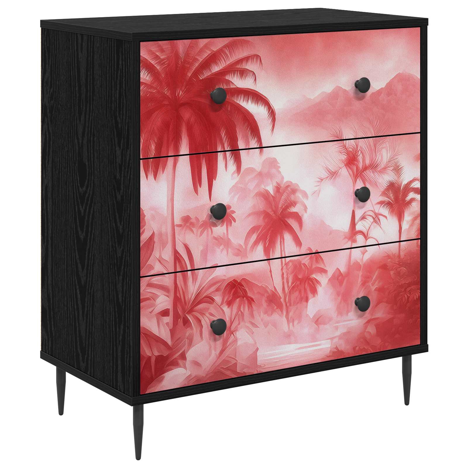 Ladekast AACHEN Roze palmbomenprint 66 x 36,5 x 76 cm