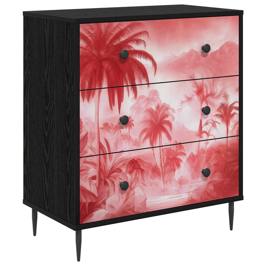 Ladekast AACHEN Roze palmbomenprint 66 x 36,5 x 76 cm