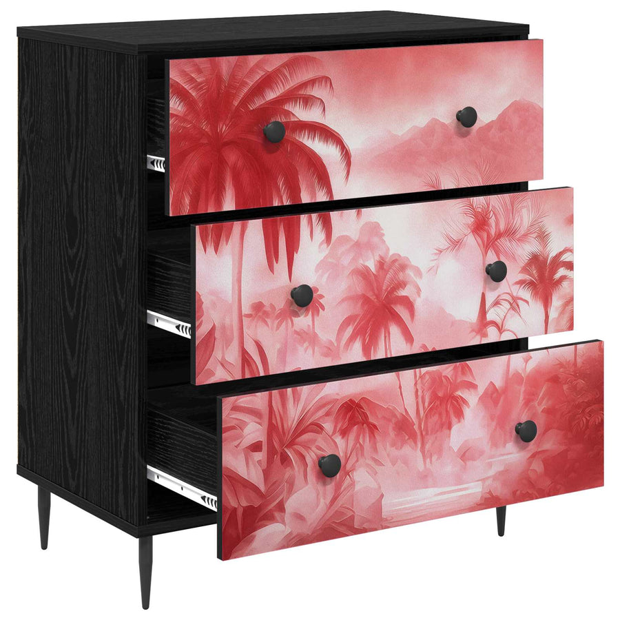 Ladekast AACHEN Roze palmbomenprint 66 x 36,5 x 76 cm