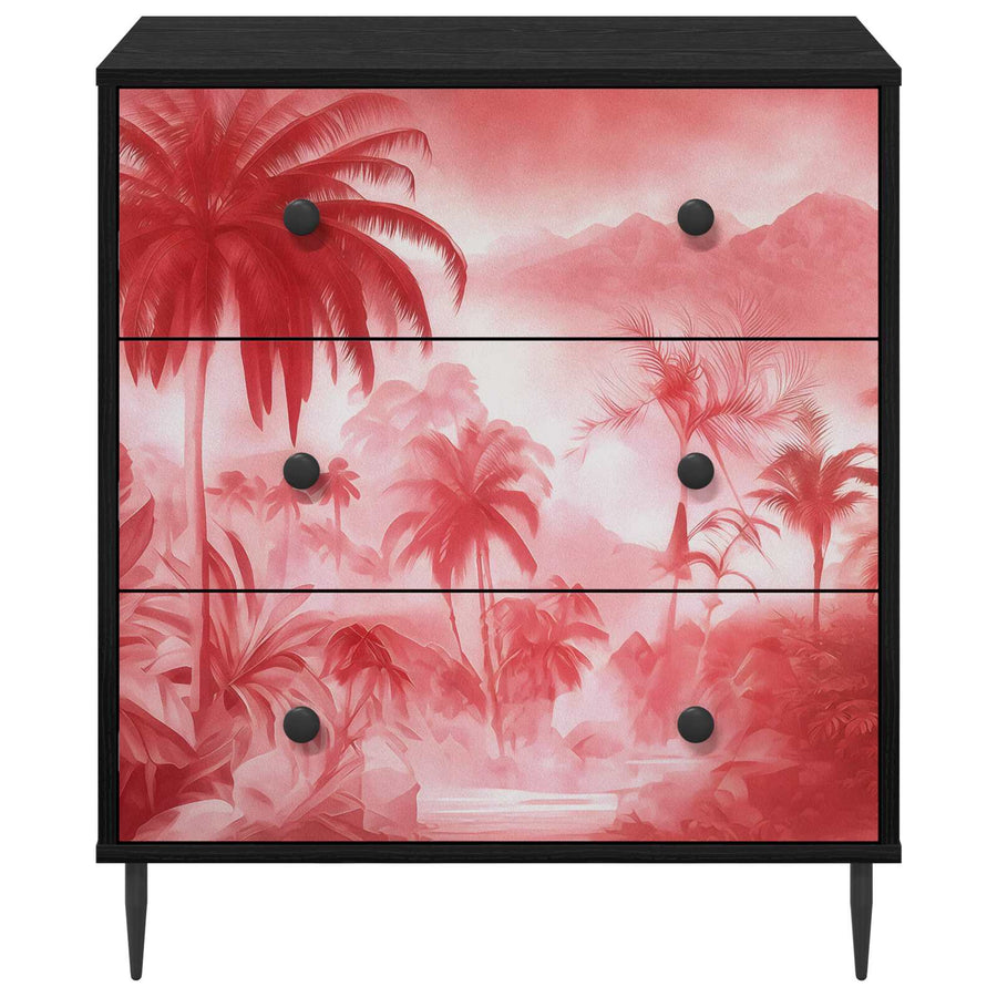 Ladekast AACHEN Roze palmbomenprint 66 x 36,5 x 76 cm