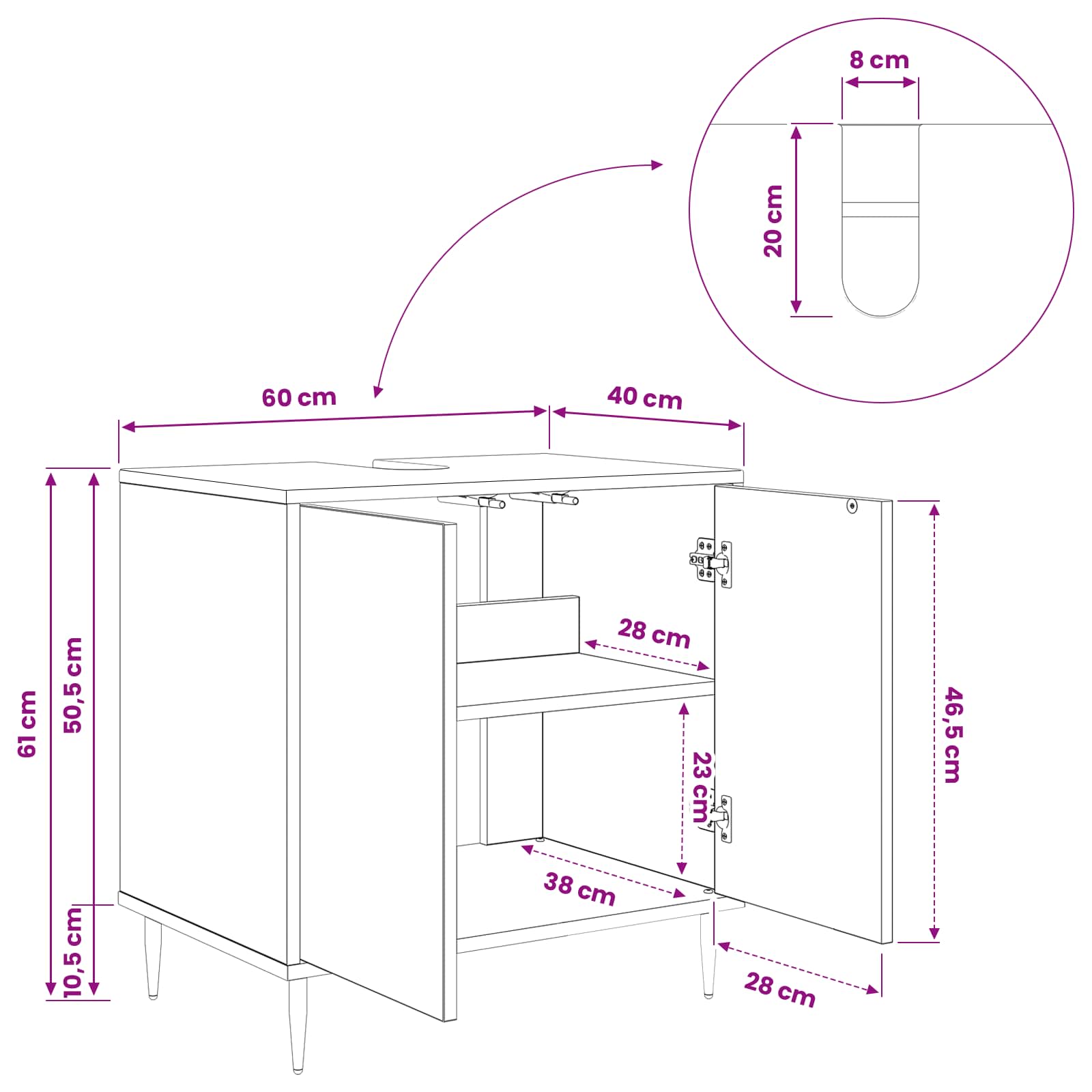 Badkamerkast ESSEN Zwart eiken 60 x 40 x 61 cm Bewerkt hout